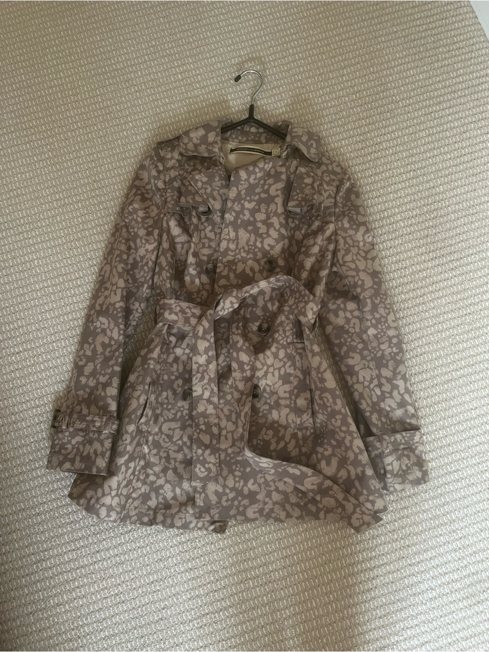 Women's Printed Taupe Trench Coat with Belt